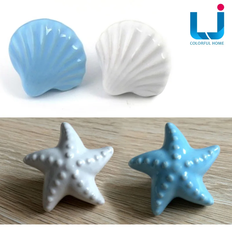 

New cute Starfish porcelain drawer Handles and Handles For Kid Rooms Cabinet Door Handle Kitchen Cupboard Drawer Wardrobe Pull