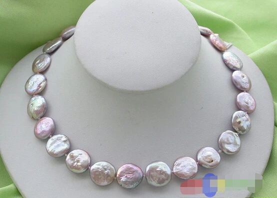 

HUGE 17" 16mm coin lavender PEARL Freshwater NECKLACE p2061 ^^^@^Noble style Natural Fine jewe FREE SHIPPING