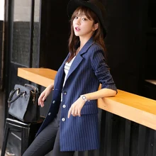 2016 Spring Fashion Striped Casual Blazer Jacket Korean Female Autumn Long-Sleeved Plus Size Slim Suits Jackets A785