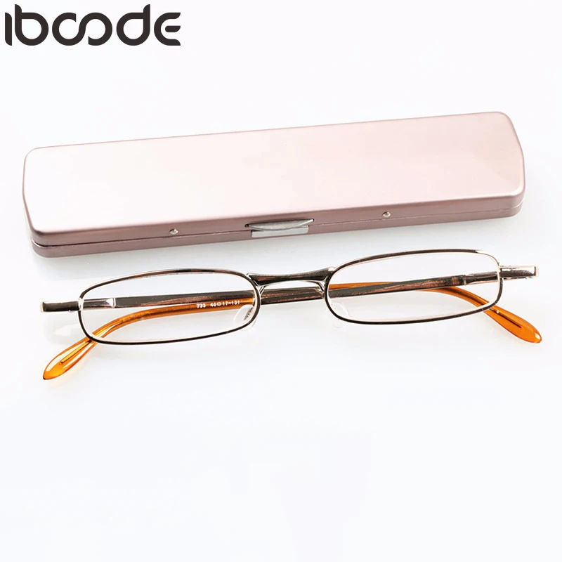 

iboode Mini Portable Pen Reading Glasses Slim Metal Men Women Spring Leg Presbyopic Eyeglasses With Pen Case +1.0 To +4.0 Unisex