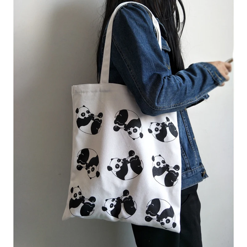 

Fashion Women Cartoon panda Printing Canvas Bags Handbags 2019 New Arrival Female Students School Bags Casual Shoulder Bags