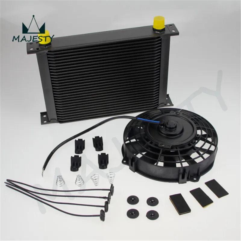Universal 28 Row 10AN engine Transmission Oil Cooler + 7" Electric Fan