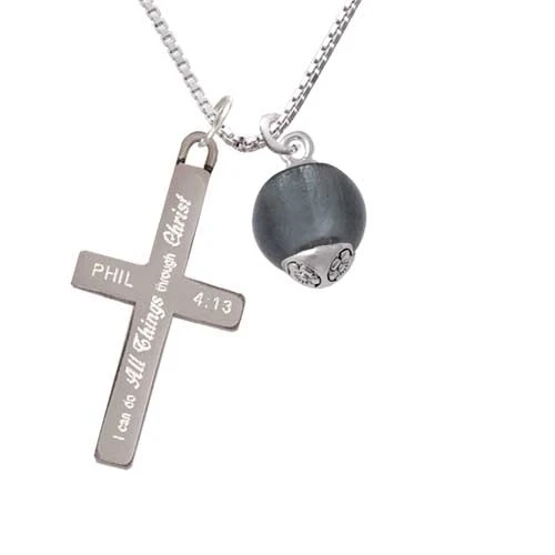 12mm Gray Roller Spinner with Silver Tone Lining Glass Spinner - I Can Do All Things - Cross Necklace (1)