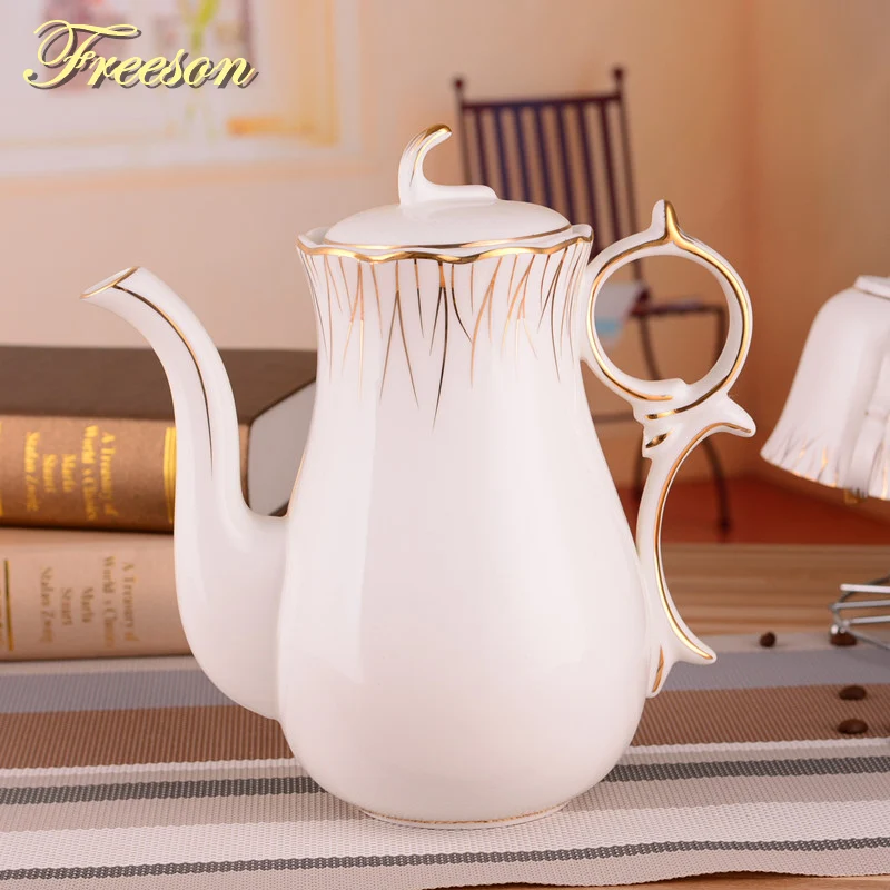 

British Concise Gold Inlay Bone China Tea Pot with Infuser Europe Advanced Porcelain Teapot 1000ml Party Ceramic Coffee Pot