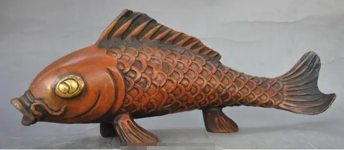 

S01202 Lucky Chinese FengShui Bronze Gilt wealth cyprinoid Goldfish Fish statue animal B0403