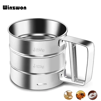 

1Pcs Hand-pressed Flour Sifter Shaker Stainless Steel Icing Sugar Shaker Mesh Sieve Cup Baking Tool Kitchen Accessories