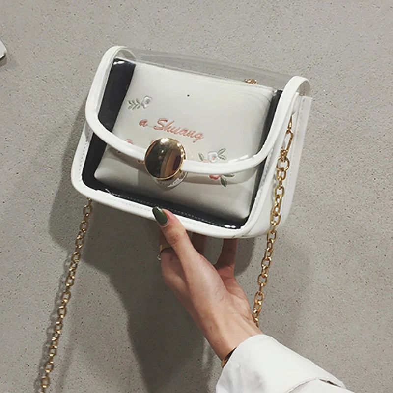 

Women bag over shoulder Fashion Jelly Transparent Crossbody bags for women Embroidery Package Chain Messenger Bag bolso mujer