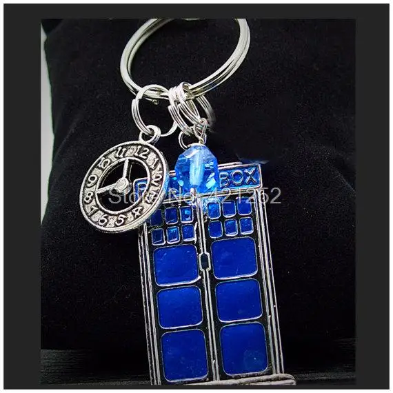 

12pcs Dr Who Keychain Tardis police box clock charm Key Ring Jewelry silver tone