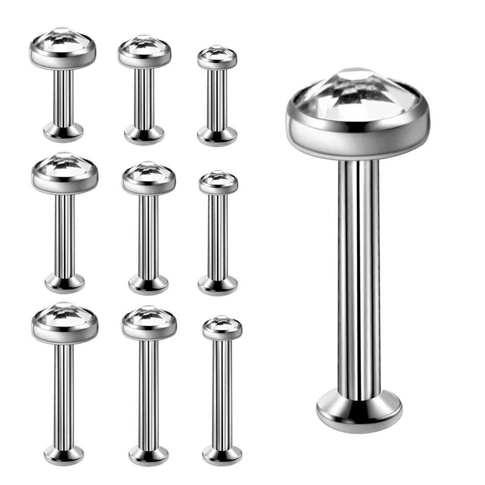 1pc 16G G23 Titanium internally threaded Gem Labret Lip Morne Rings Earrings Stud CZ Cartilage Tragus Piercings Body Jewelry - Image 2