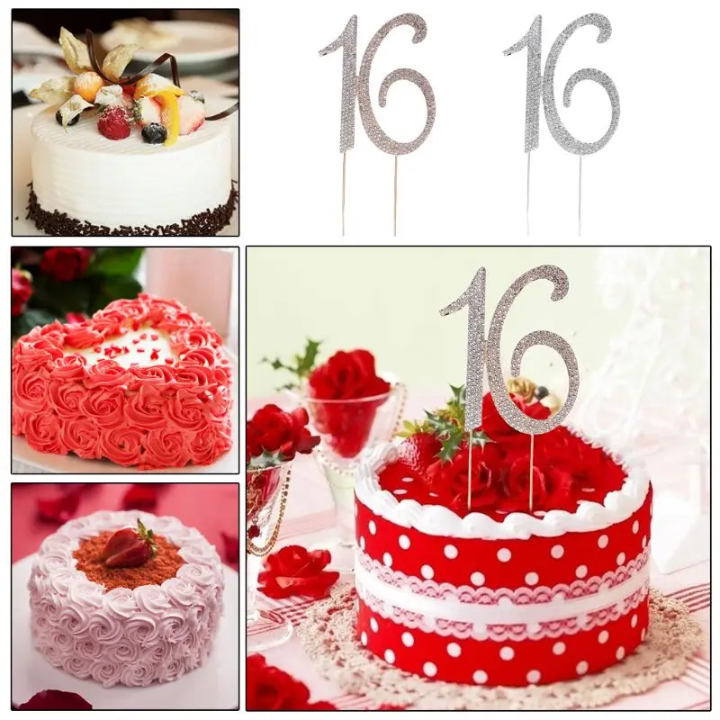 Baking cake Insert Decor Party Decoration 1pc New Glitter Cake Topper For 16th Happy Birthday Silver Gold Decoration Baking cake Insert Decor Party Decoration 1pc New Glitter Cake Topper For 16th Happy Birthday Silver Gold Decoration