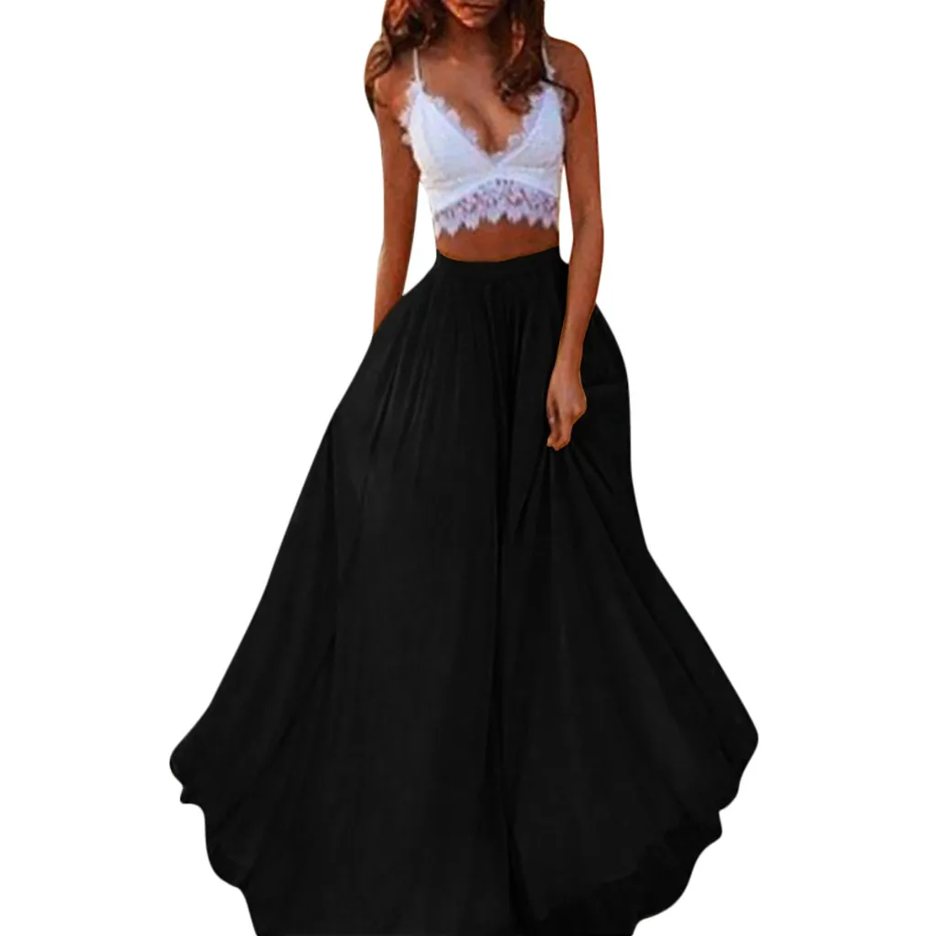 Женские модные юбки весна лето Повседневная Однотонная юбка миди с высокой талией размера плюс длинная юбка Лидер продаж Длинные юбки#626 - Цвет: Черный