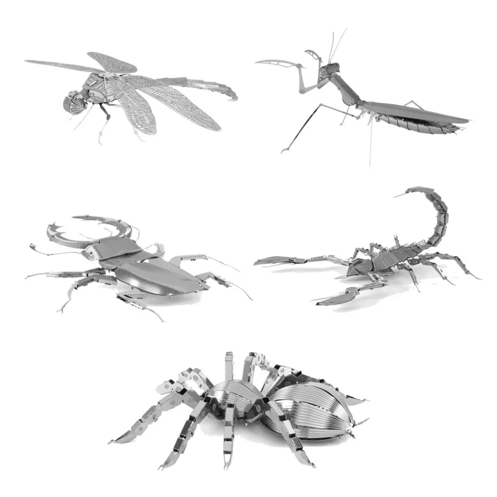 

Metal Puzzle Mini Qute Piece Fun 3D Animal Insect Mantis Scorpion Stag Beetle Tarantula Dragonfly Adult Models Educational Toys