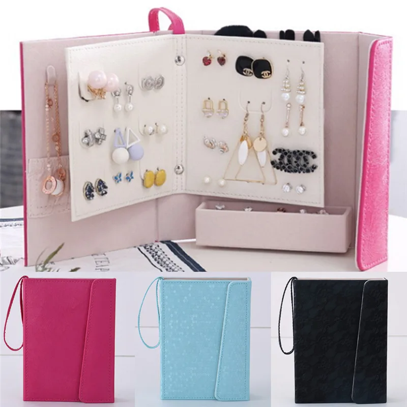 

Necklace/Earring Stud Collection Creative Book Shape Jewelry Box Makeup Organizer Portable Travel Jewellery Storage Boxes