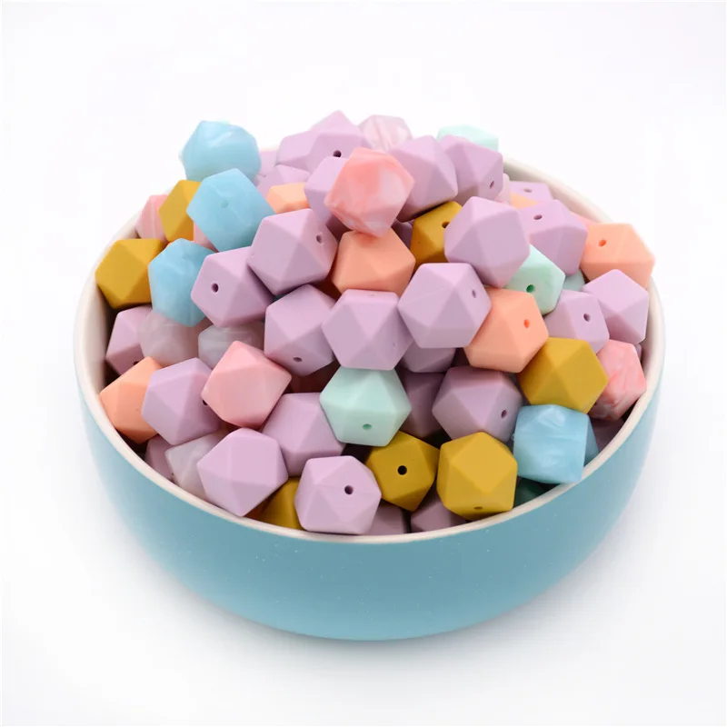 

5Pcs/lot Hexagon Silicone Beads Baby Teether Teething Necklace BPA Free DIY Pacifier Chain Silicone Teether 14MM Teething Beads