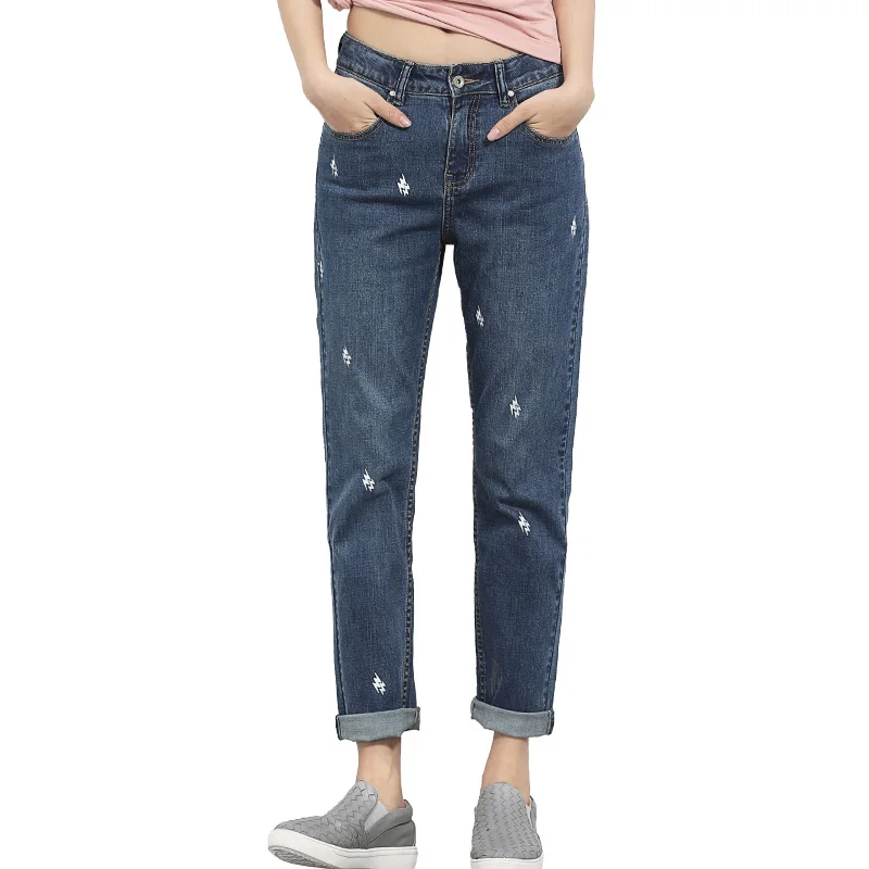 Женские джинсы бойфренды LEIJIJEANS свободные со средней талией и принтом большого