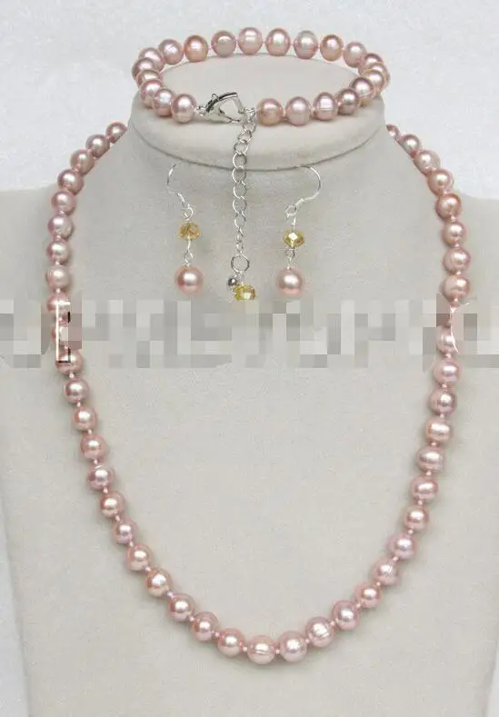

Free Shipping >>>>adjustable 18" 9mm purple FW pearl necklace bracelet Earrings set E4143