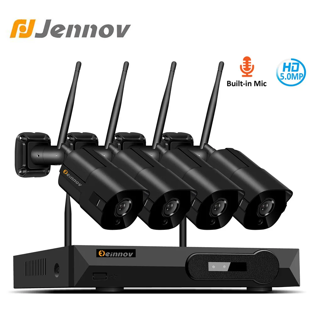 

Jennov 4CH 5MP Audio HD Video Surveillance Kit IP Camera Outdoor Wireless Security Camera System CCTV WiFi NVR Set H.265 P2P