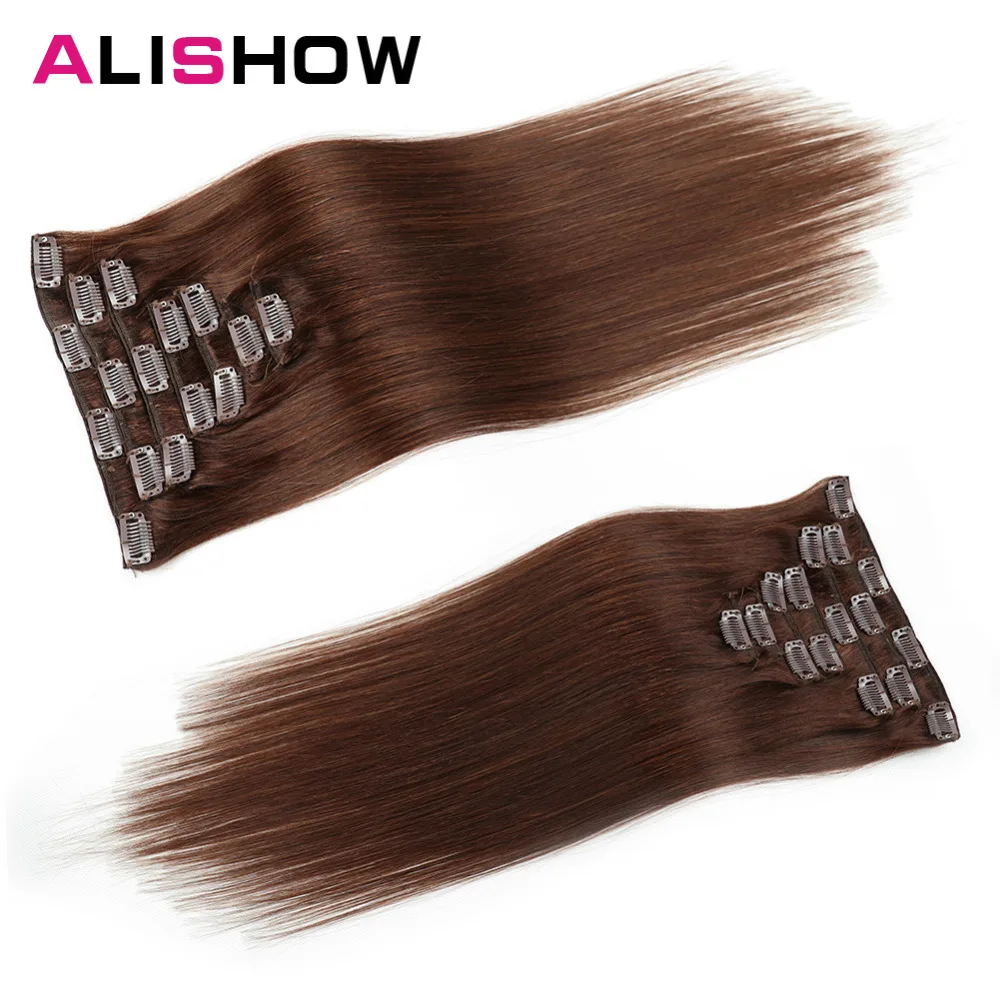Alishow Clip In Human Hair Extensions Straight Full Head Set 7pcs 100g Machine Made Remy Hair Clip Ins 100% Human Hair Extension
