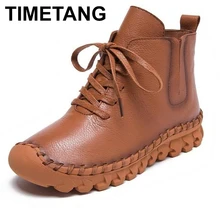 TIMETANG/Модная женская обувь; сезон осень-зима; ботильоны из натуральной кожи ручной работы; кожаные ботинки на плоской подошве с натуральным лицевым покрытием; женская обувь