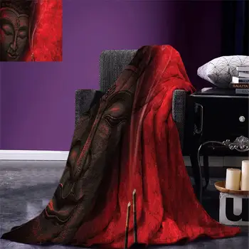 

Asian Throw Blanket Eastern Spirituality Deity Icon Statue over Hazy Religious Zen Yoga Calmness Image Print Microfiber