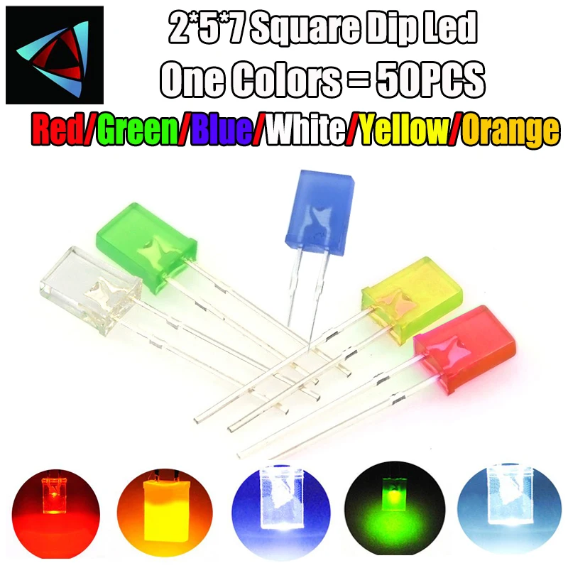 10PCS 2*5*7 Rectangle LED Red/ White/Blue/Green Light Emitting Diode 2x5x7mm 