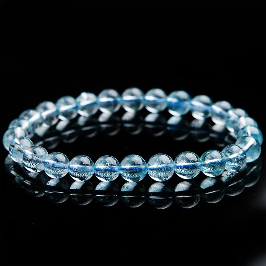 7mm Genuine Natural Blue Topaz Beads Bracelet Women Stretch Round Beads Crystal Bracelet Fashion AAAAAA Healing Stone (1)