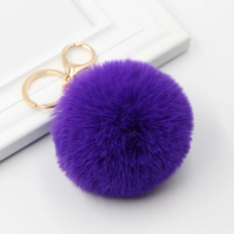 Милый розовый меховой брелок с помпоном искусственный мех мяч брелок пушистый помпон брелок сумка кольцо для колец с шармами для женщин CE05010/5 - Цвет: dark purple