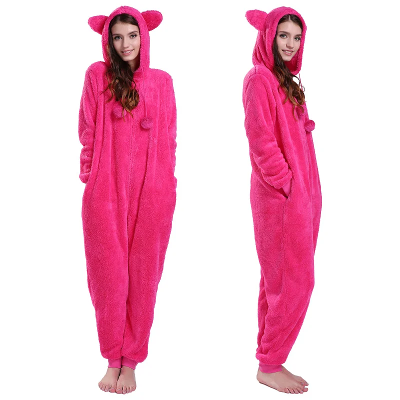 JUICE MATE Plus Size Hooded Kigurumi Overall Onesie With Animal Ears Fluffy Snuggle Fleece Winter Warm Pajama Onesie For Women