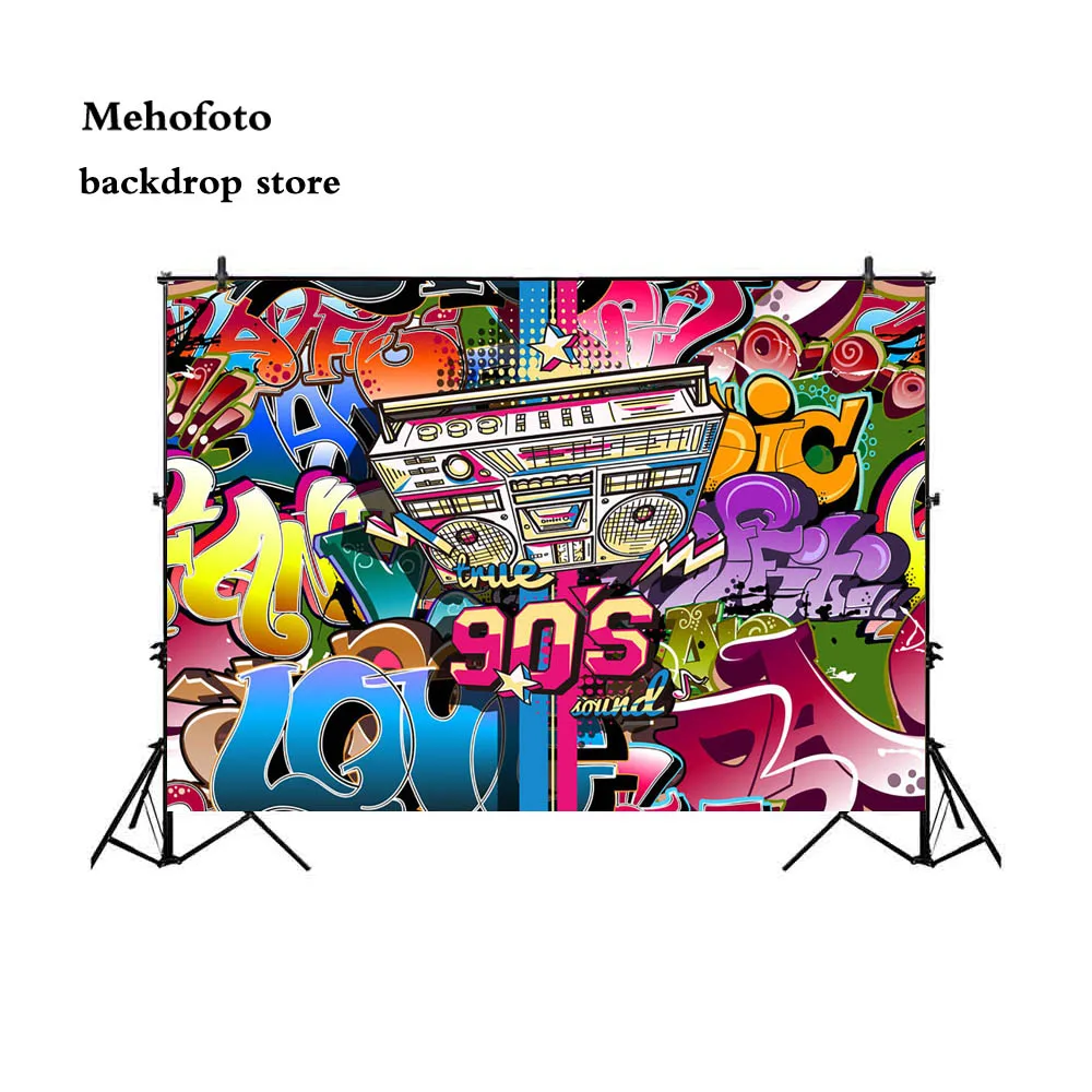 

Mehofoto 90's Hip Hop Photo Photography Backdrop Graffiti Wall Happy Birthday Background 7x5ft Computer Printed G-427