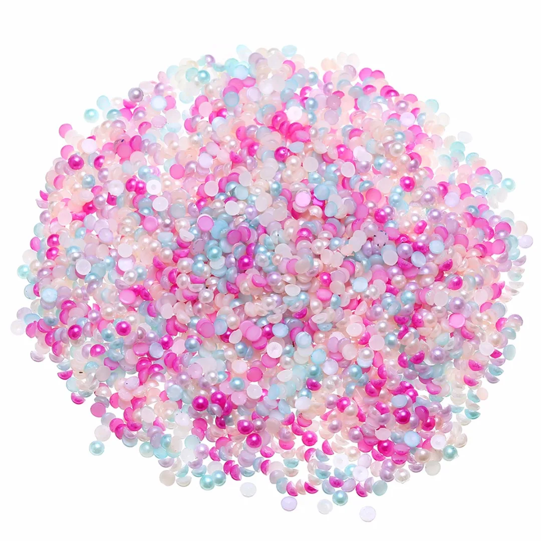 3000pcs/Set Colorful Imitation Pearls 4mm Half Round Beads Flat-bottomed DIY Ornament for Decorating Scrapbook Craft Dolls