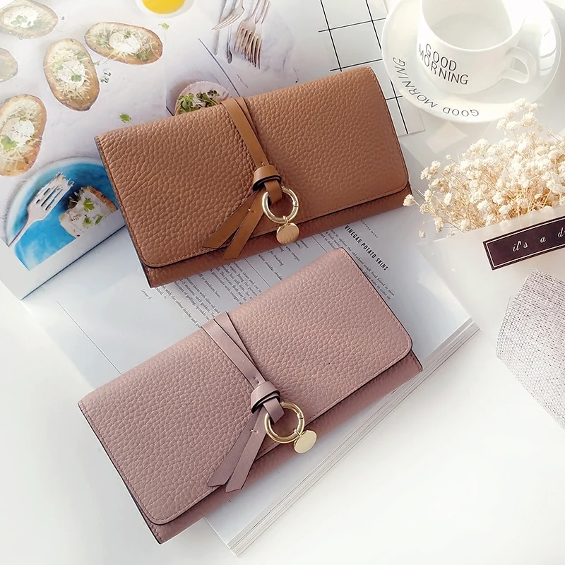 

Fashion Wallet Women Designer Wallet Famous Brand Cow Leather Purse Round Metal Hasp Lock Clutches Pink Mult-Holder Portefeuille