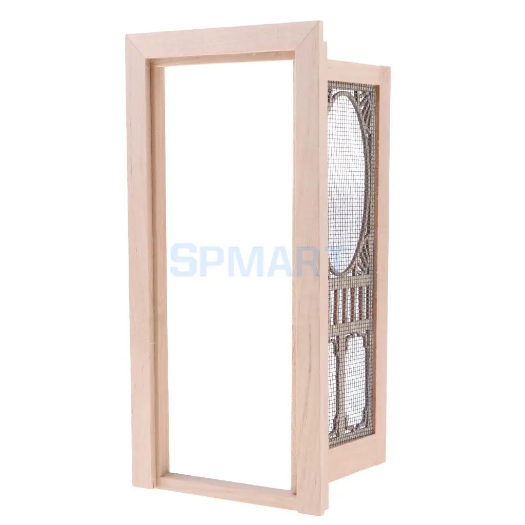 2 Pieces Vintage Wood External Hollow Screen Single Door for 1/12 Dolls House Rooms DIY Accessories
