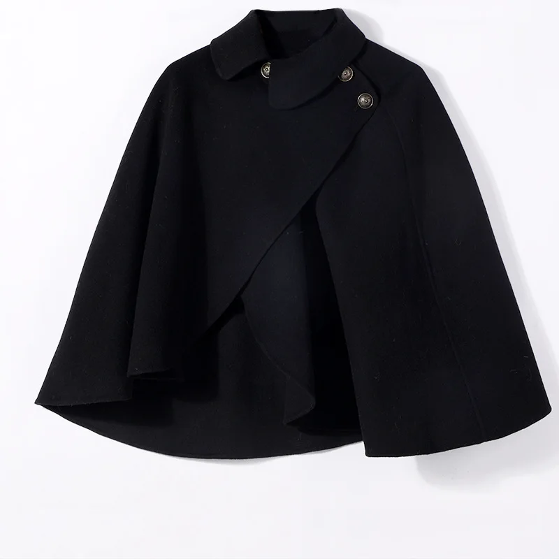 Новая мода отложной воротник Нерегулярные шерстяные часы пальто женская ...