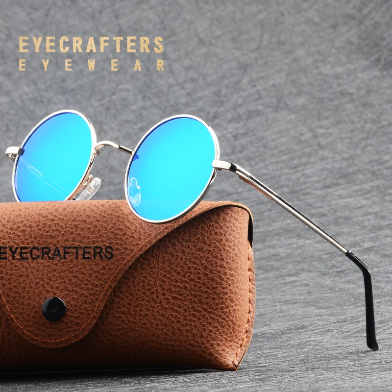 Eyecrafters круглый поляризованные металла стимпанк Ретро Винтаж солнцезащитные очки для мужчин женщин Серебряный зеркальное покрытие объектива очки солнцезащитные очки