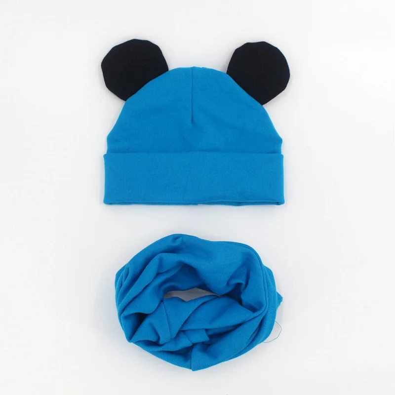 Baby Hat Cotton Ear Cap For Boys And Girls Winter Hat Scarf Set Children Boys Cap Scarf 2PCS - Цвет: loyal blue black ear