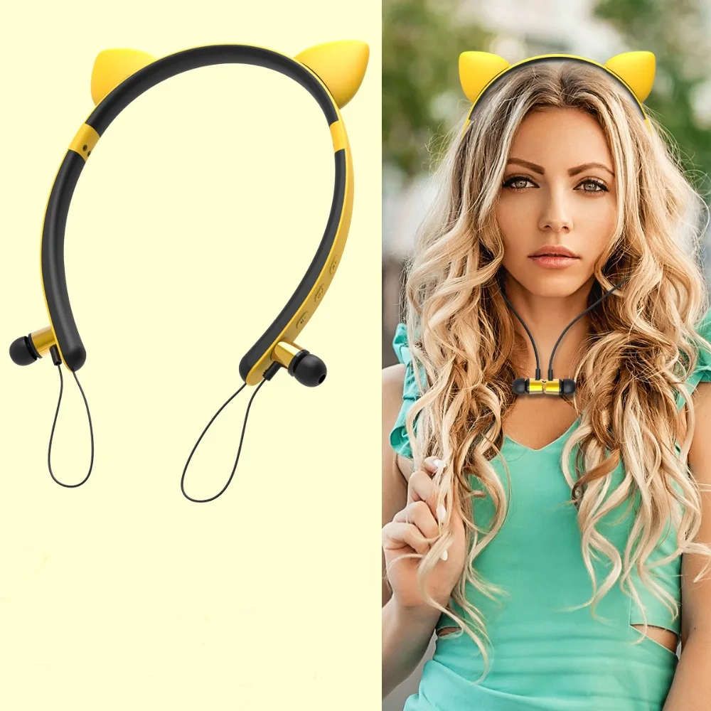 Cute Bluetooth headphones Magnetic adsorption wireless Hearphones with microphone Ear detachable design for apple xiaomi Samsung