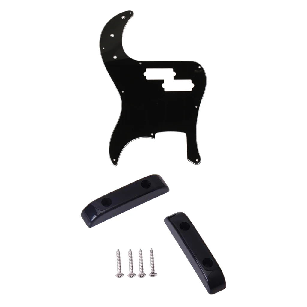 Black 3 Ply Pickguard for PB Precision Bass + 2pcs Thumb Rest Tug Bar Finger Pull for Electric Bass Replacement