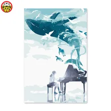 Большой кит из Фортепиано Музыка Diy Цифровая живопись маслом по номерам рисунок ручная роспись картина Настенный декор Мультфильм фотографии