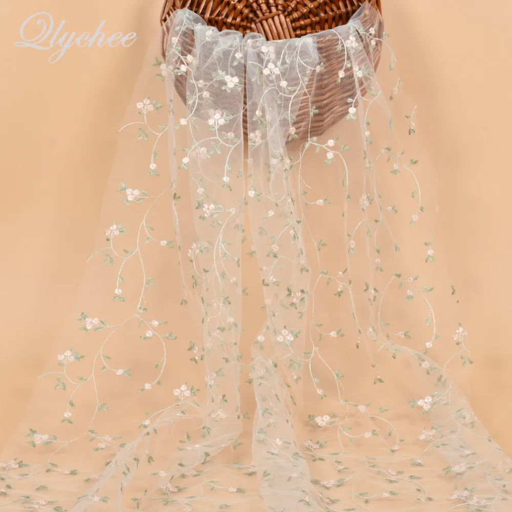 

91*130cm Transparent Rose Flower Mesh Polyester Embroidery Lace Fabric Women Sewing DIY Bridal Veil Wedding Decoration