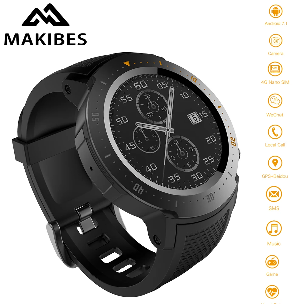 MAKIBES A4 4G 530mAh 1+16GB Waterproof Music Play Smart Watches Sport GPS Watch Phone Pedometer Smartwatch For MI8 IOS Android