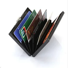 Cartera de Metal negro con bloqueo RFID, tarjetero sin contacto antiescaneo, funda protectora para tarjeta bancaria, cartera portátil para tarjeta