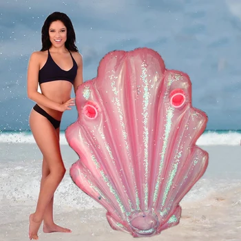

160cm Giant Shell Inflatable Pool Float with Glitters Shinning Swimming Ring Summer Ride on Inflatable Pool Toys Water Mattress