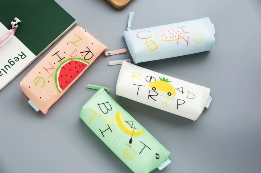 Cute Kawaii Pencil Case Silicone Cartoon Fruit PenBox Zipper Pencil Bag for Student Gift School Pencil Pouch Stationery Supplies (47)