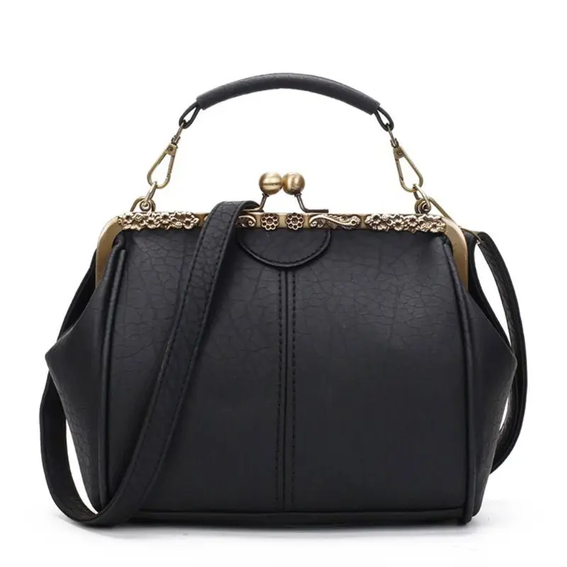 Женский кошелек из искусственной кожи ретро модная сумочка с ручками сверху Kiss Lock сумка через плечо для женщин - Цвет: black