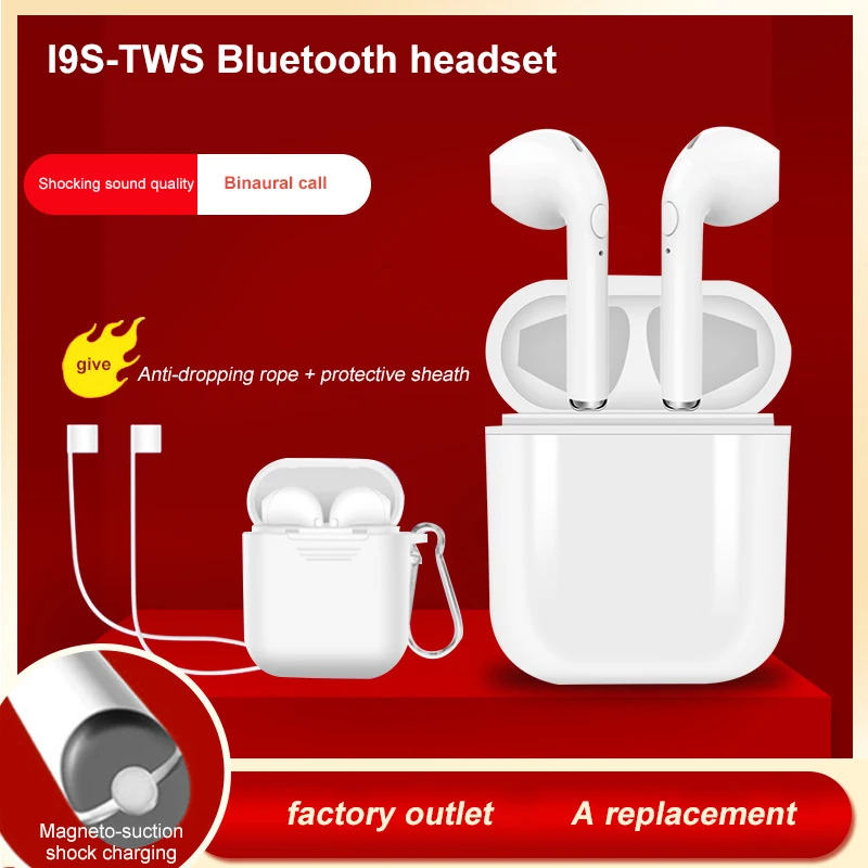 

NEW i9s tws mini wireless Bluetooth Earphone With Charging Bin Anti-loss rope and protective sleeve Stereo Bluetooth Headset