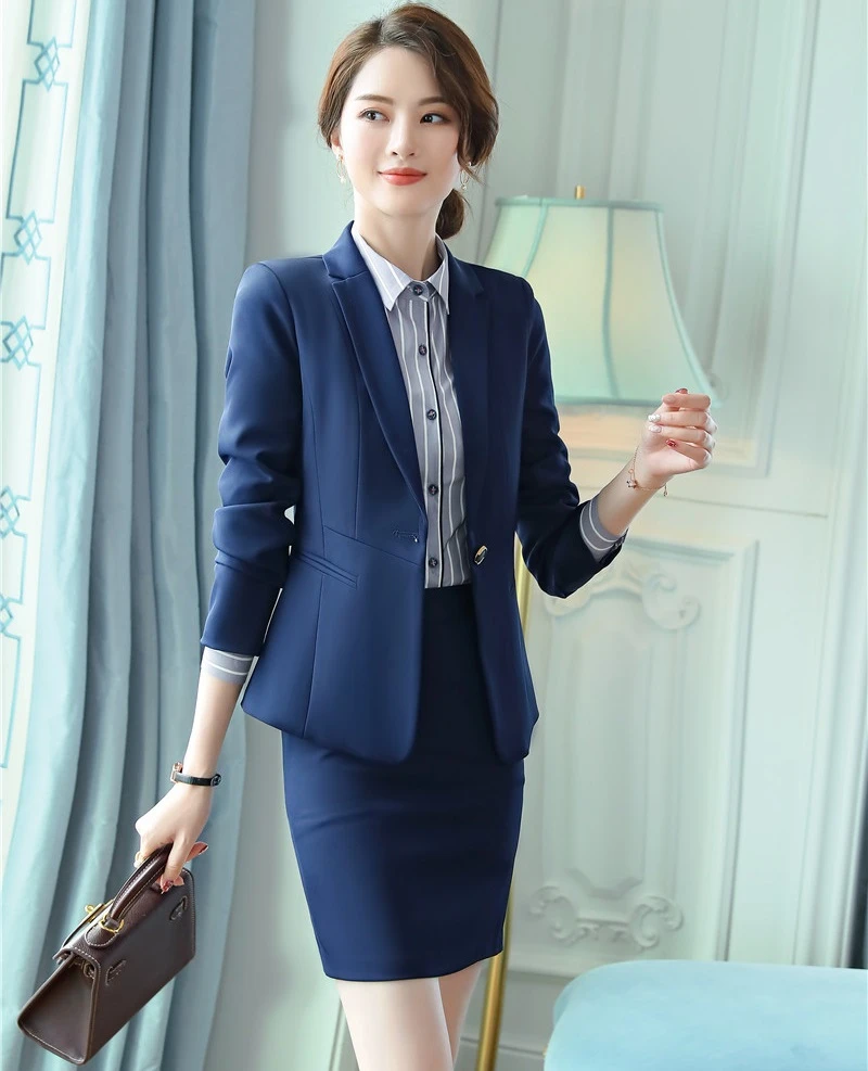 Conjunto chaqueta y Blazer azul marino para traje Formal de negocios, ropa de trabajo, uniforme de oficina|Trajes con falda| - AliExpress