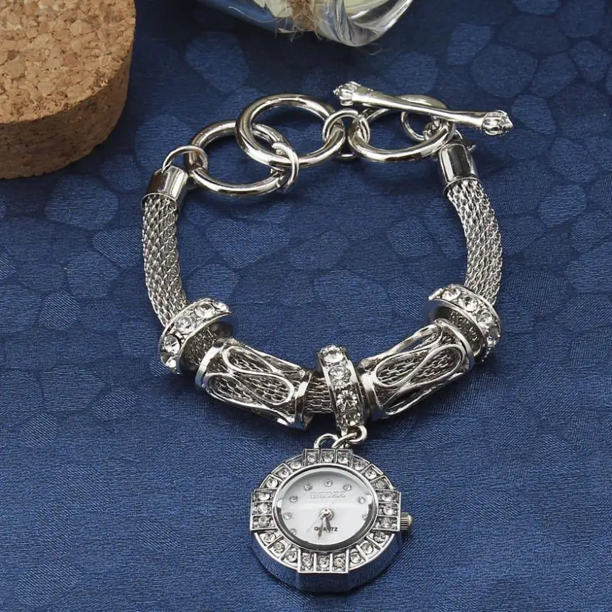 

2016 new women dress quartz watches fashion bracelet crystal circle case rings pendant weave metal strap ladies wrist watch