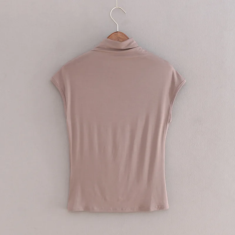 women fashion Summer Basic solid sleeveless T-shirt women autumn Tops Tees cotton turtleneck t shirt women camisetas mujer D122