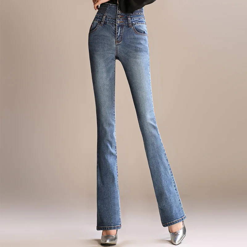 Женские джинсы с высокой талией, двубортные винтажные расклешенные брюки, модные Универсальные женские джинсы скинни, брюки длинные брюки, большие размеры - Цвет: A98  3