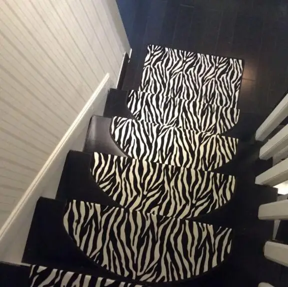 Zebra Leather Carpet For Stair Non-slip Floor Staircase Carpets Doormat black and white Mosaic Stair Treads Protector mat 5pcs Zebra Leather Carpet For Stair Non-slip Floor Staircase Carpets Doormat black and white Mosaic Stair Treads Protector mat 5pcs